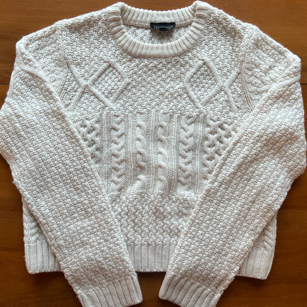 Topshop crew neck cropped cable knit sweater